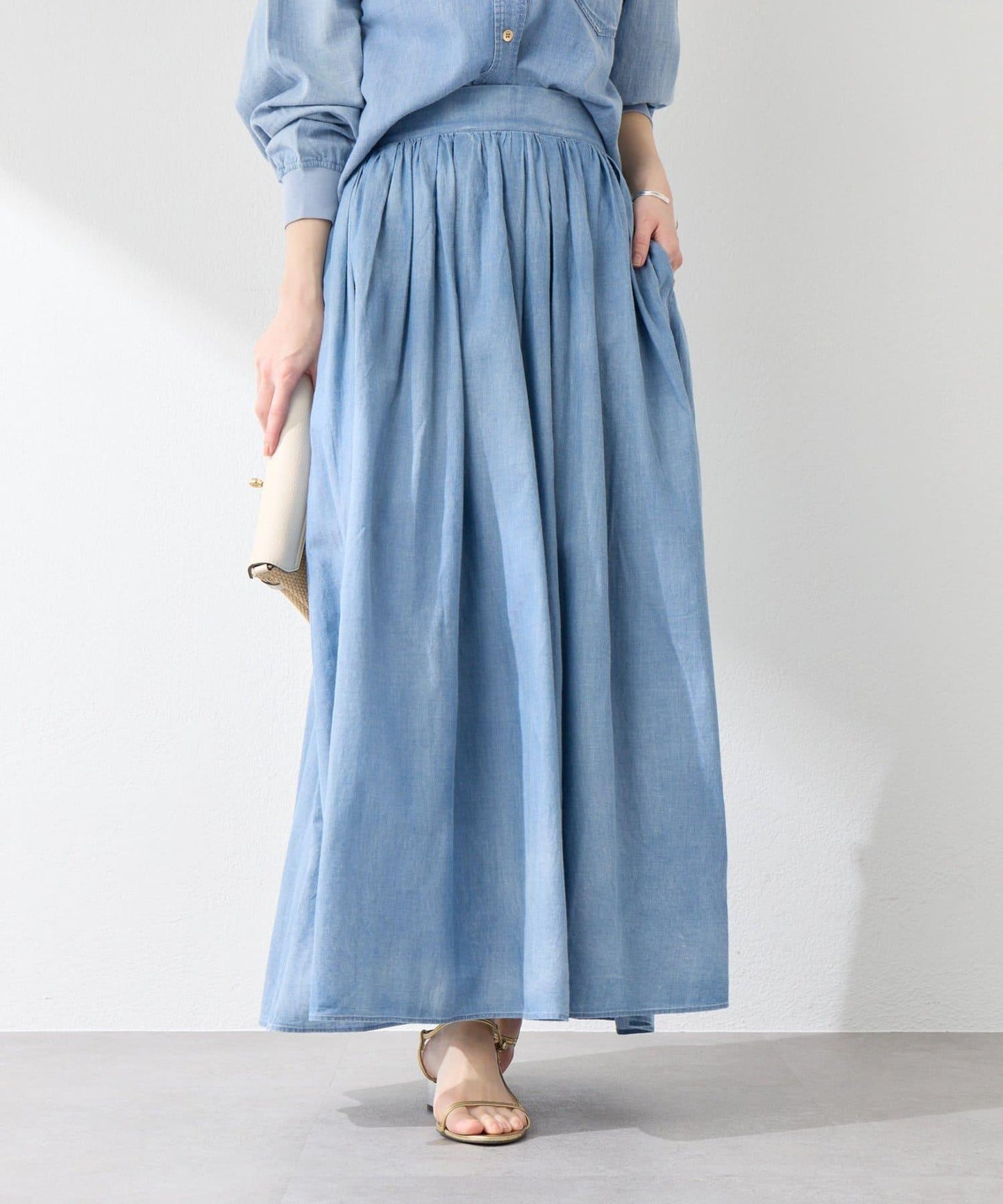 【La boutique BonBon】透視牛仔褶皺長半身裙