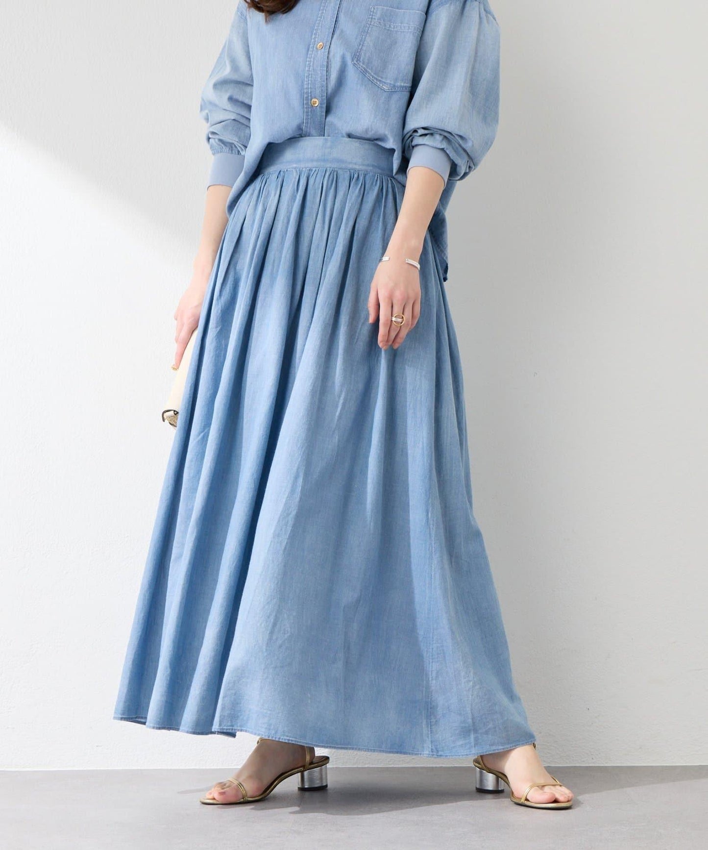 【La boutique BonBon】透視牛仔褶皺長半身裙