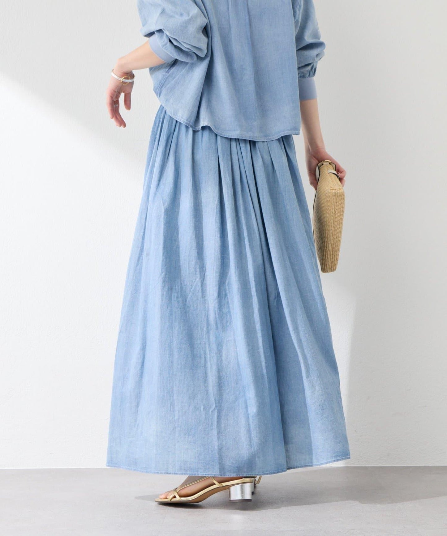 【La boutique BonBon】透視牛仔褶皺長半身裙