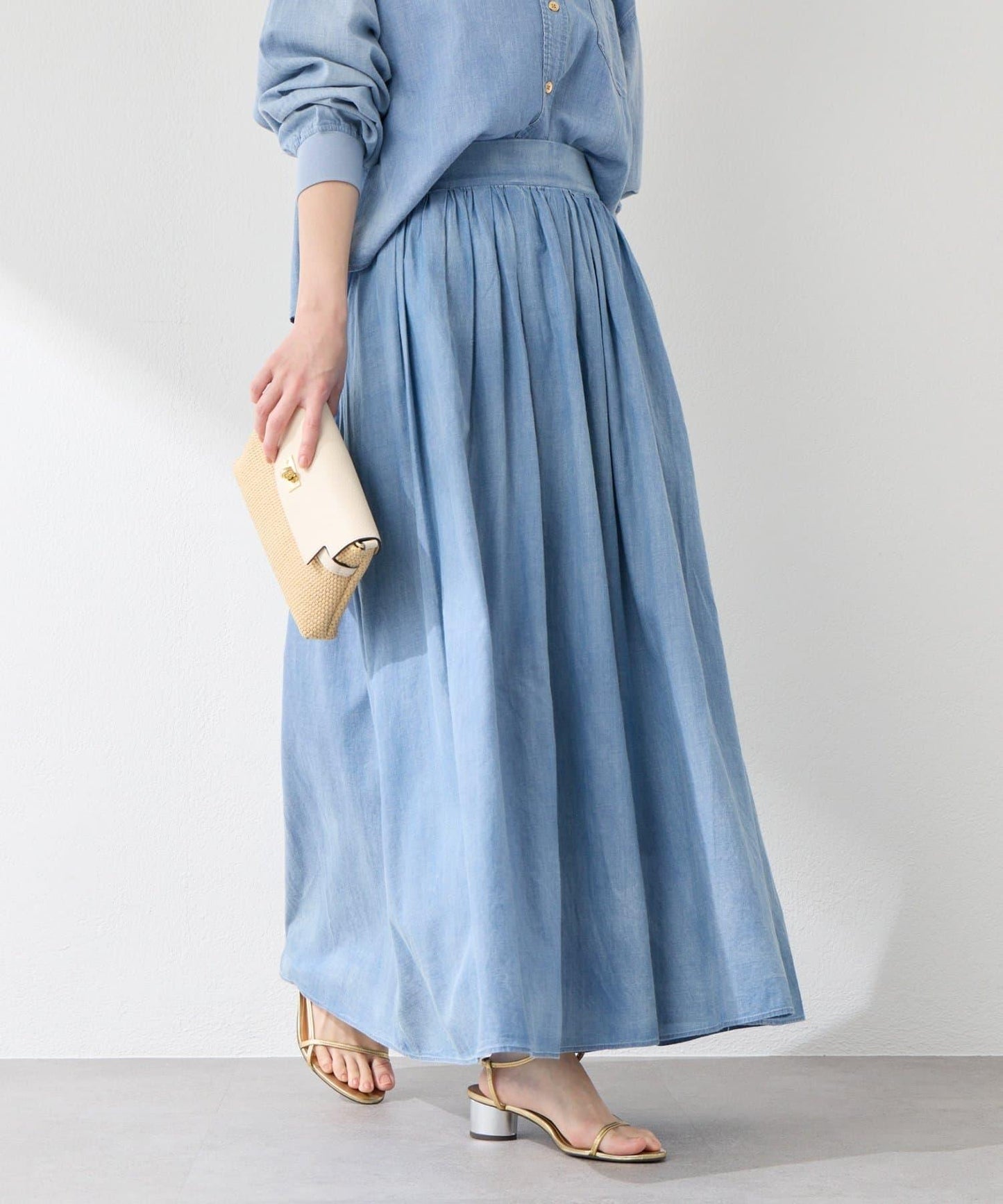 【La boutique BonBon】透視牛仔褶皺長半身裙