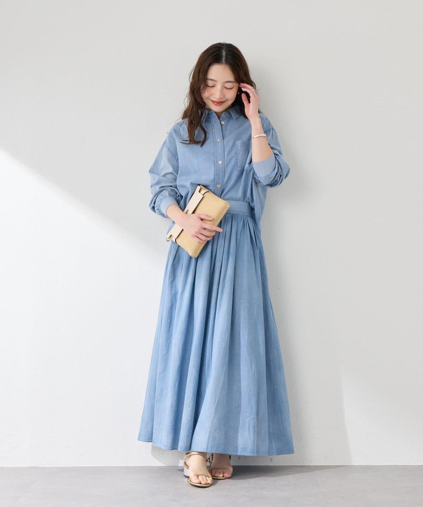 【La boutique BonBon】透視牛仔褶皺長半身裙