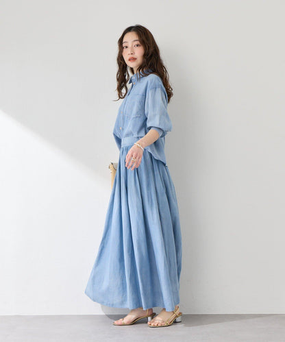 【La boutique BonBon】透視牛仔褶皺長半身裙