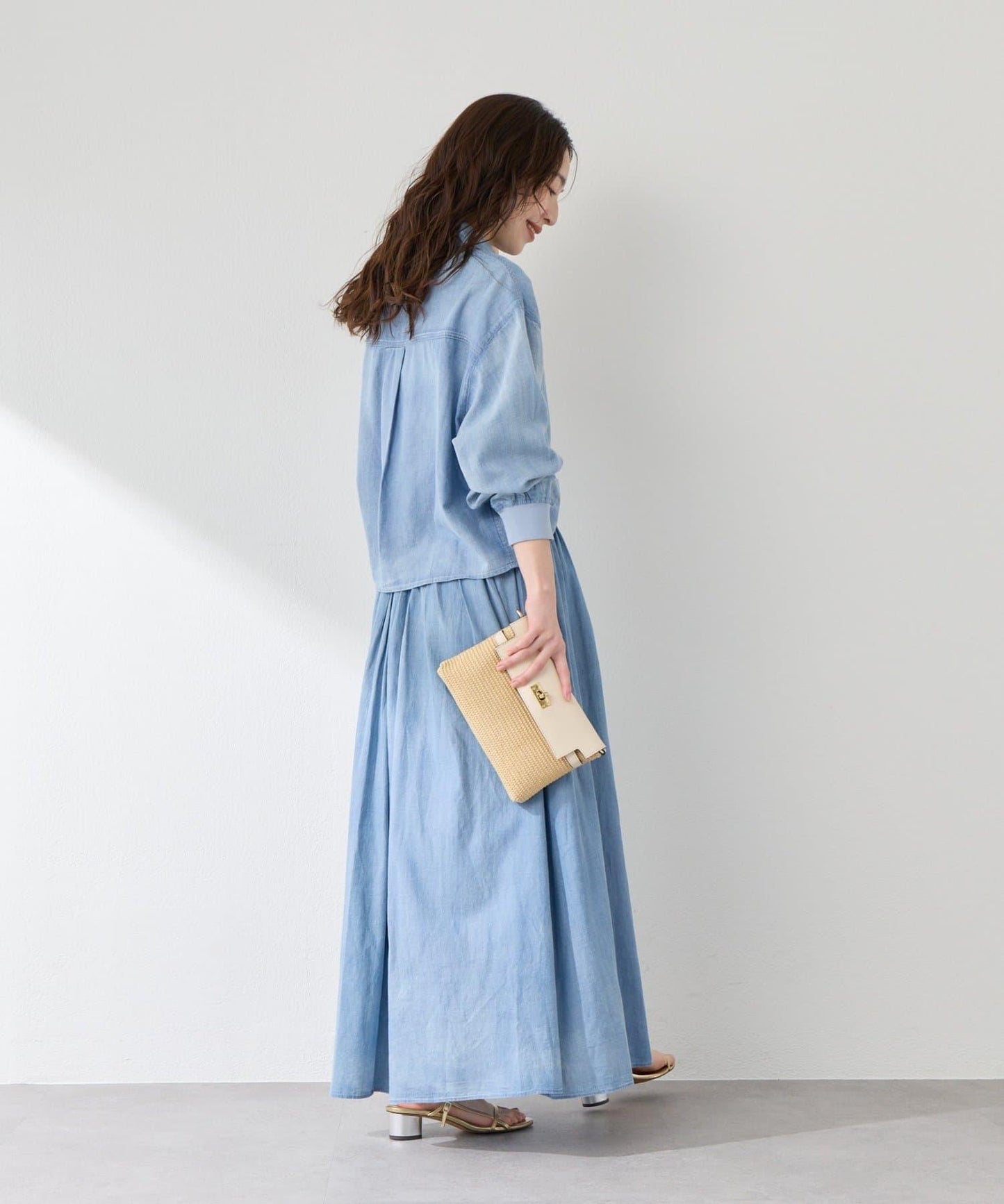 【La boutique BonBon】透視牛仔褶皺長半身裙