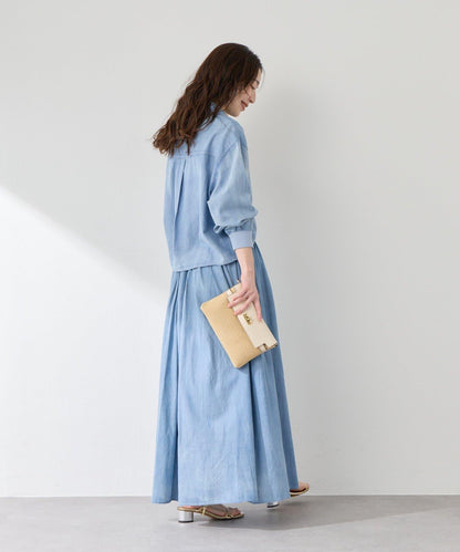 【La boutique BonBon】透視牛仔褶皺長半身裙