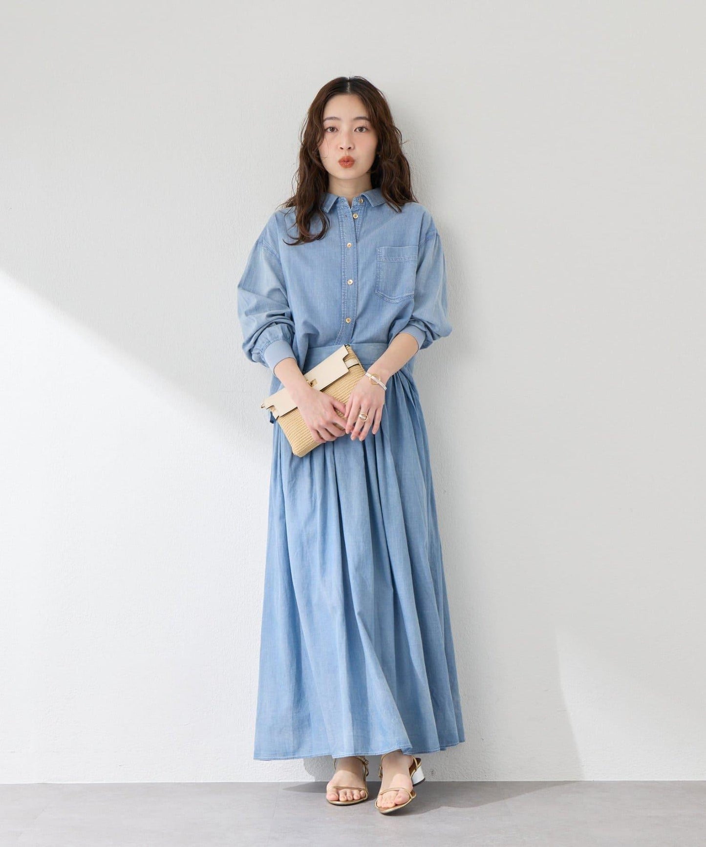 【La boutique BonBon】透視牛仔褶皺長半身裙