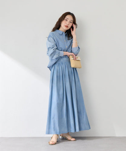 【La boutique BonBon】透視牛仔褶皺長半身裙