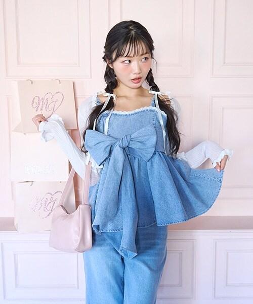 蝴蝶結設計 牛仔 束身上衣