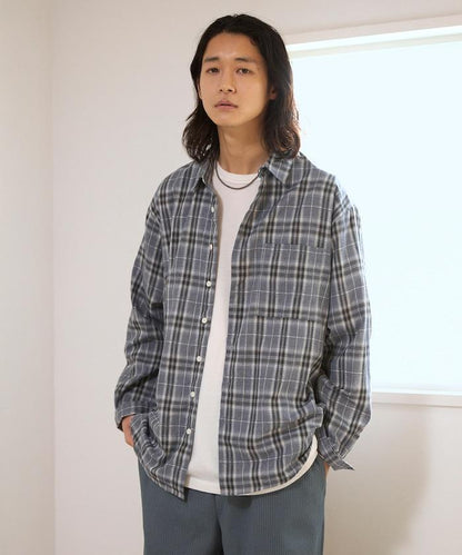 寬鬆廓形 漸變格紋 長袖襯衫