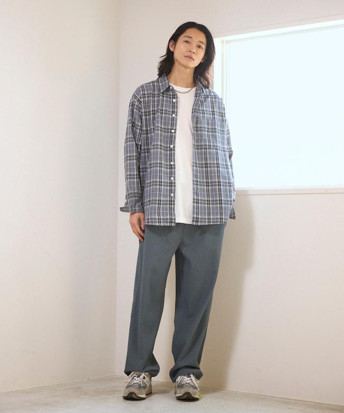 寬鬆廓形 漸變格紋 長袖襯衫