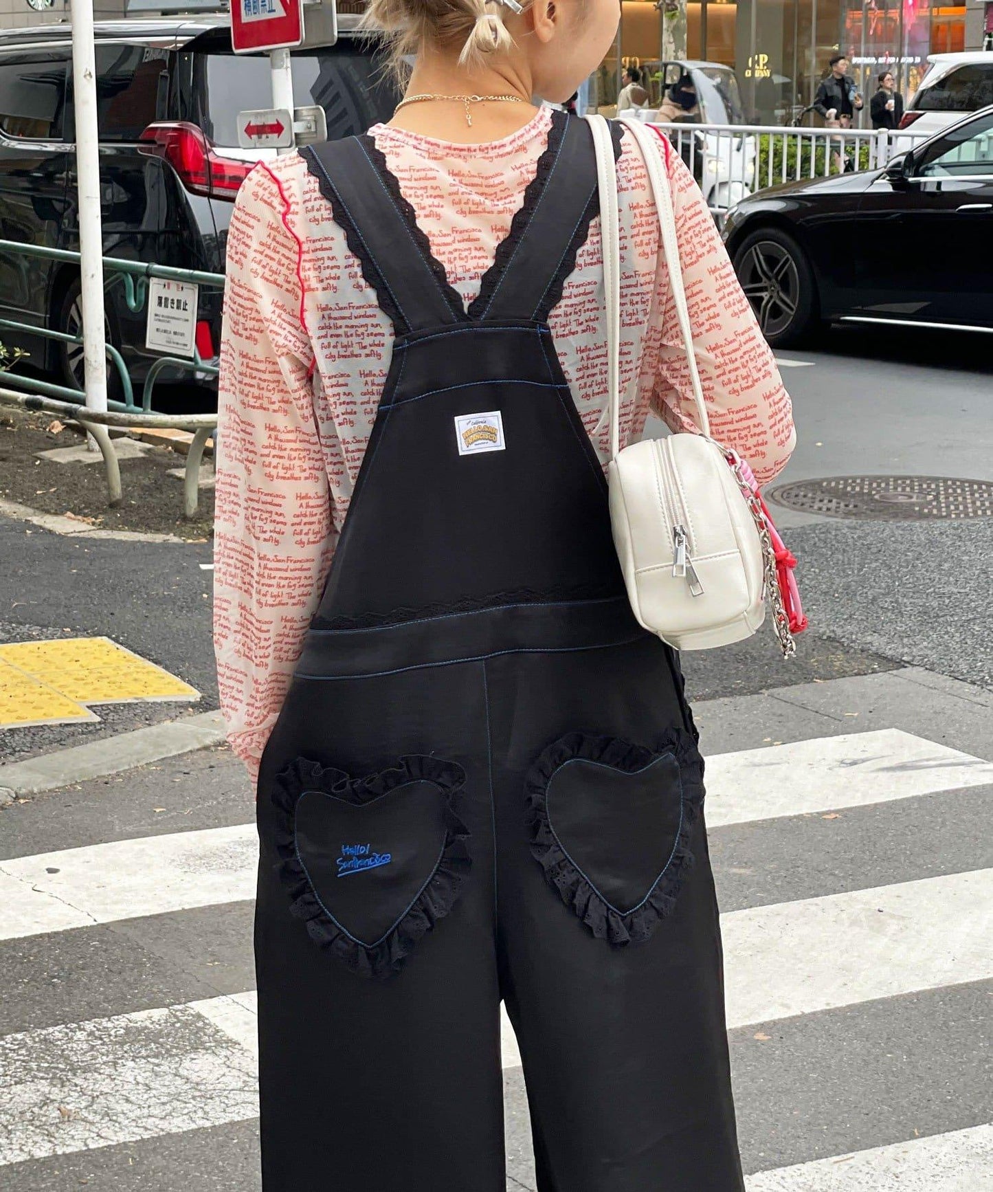 HELLO.SANFRANCISCO 蕾絲緞面揹帶褲