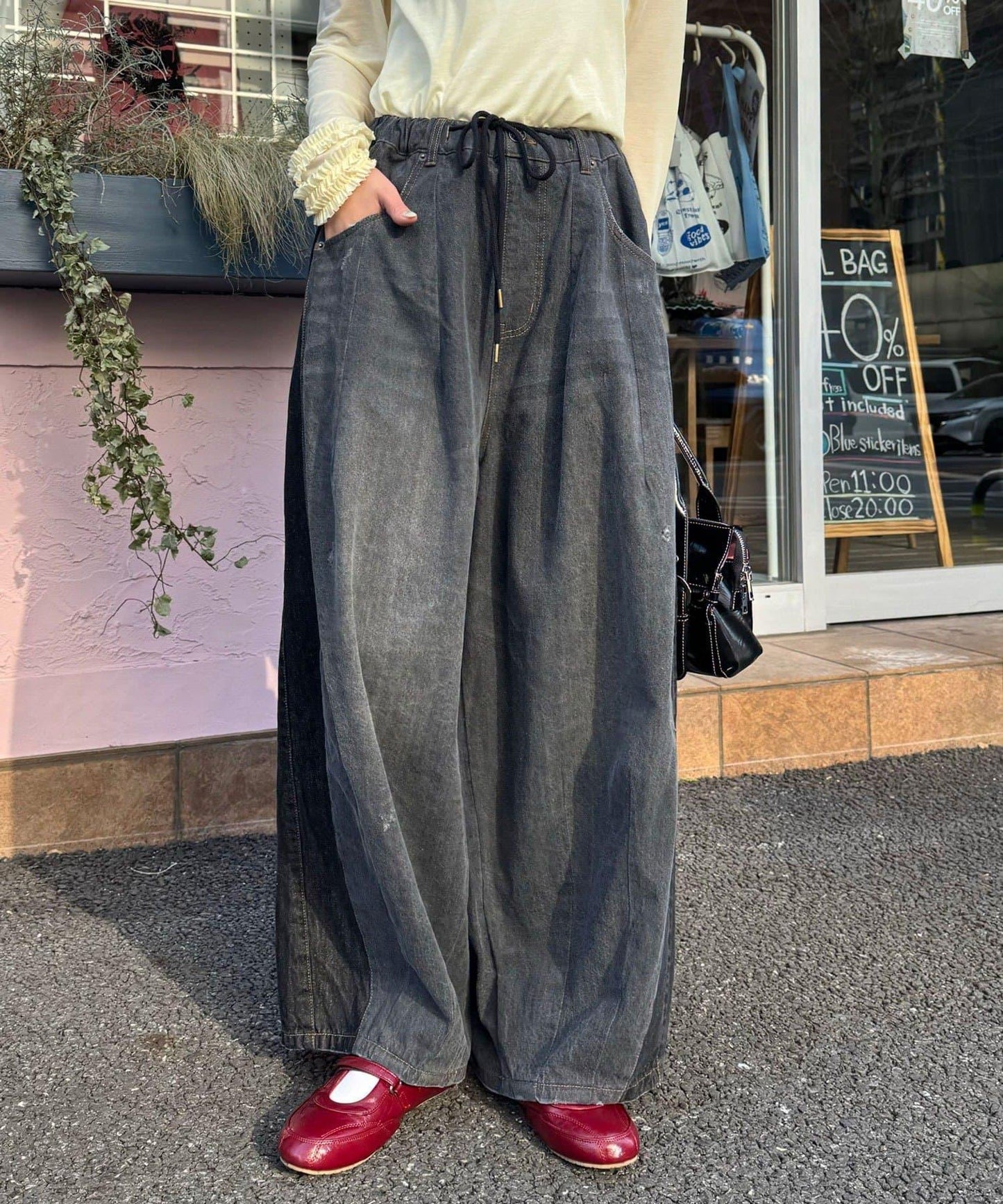 cian denim/シアンデニム 拼接超寬鬆氣球版型牛仔褲
