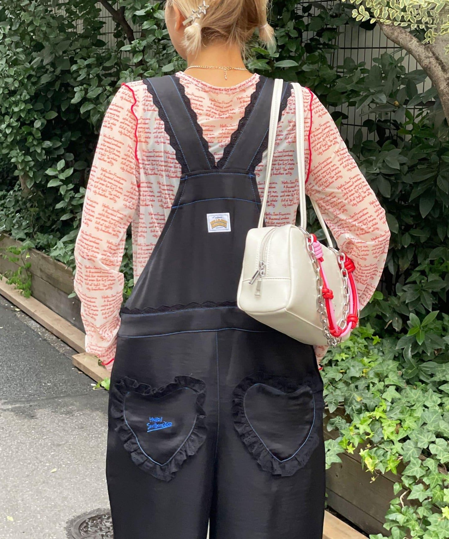 HELLO.SANFRANCISCO 蕾絲緞面揹帶褲