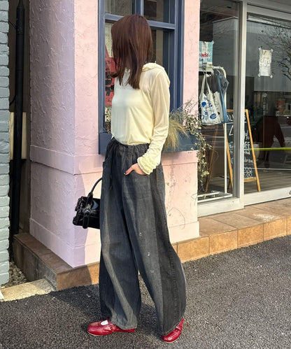 cian denim/シアンデニム 拼接超寬鬆氣球版型牛仔褲