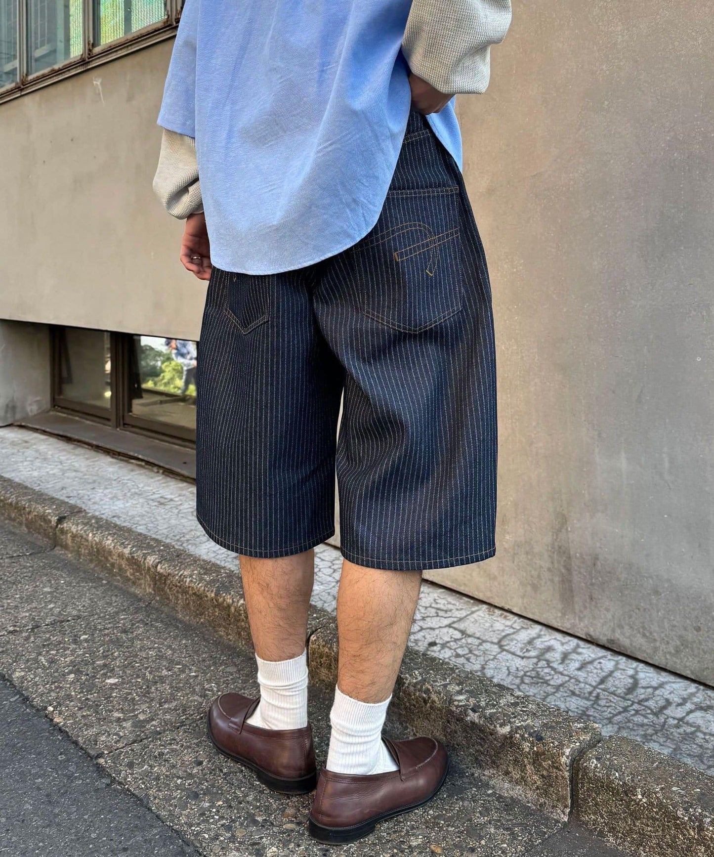 cian denim/シアンデニム 寬鬆闊腿牛仔短褲