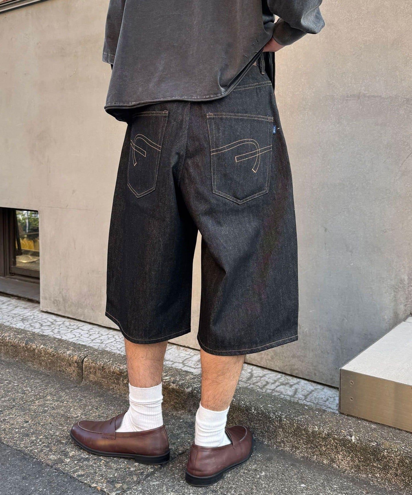 cian denim/シアンデニム 寬鬆闊腿牛仔短褲