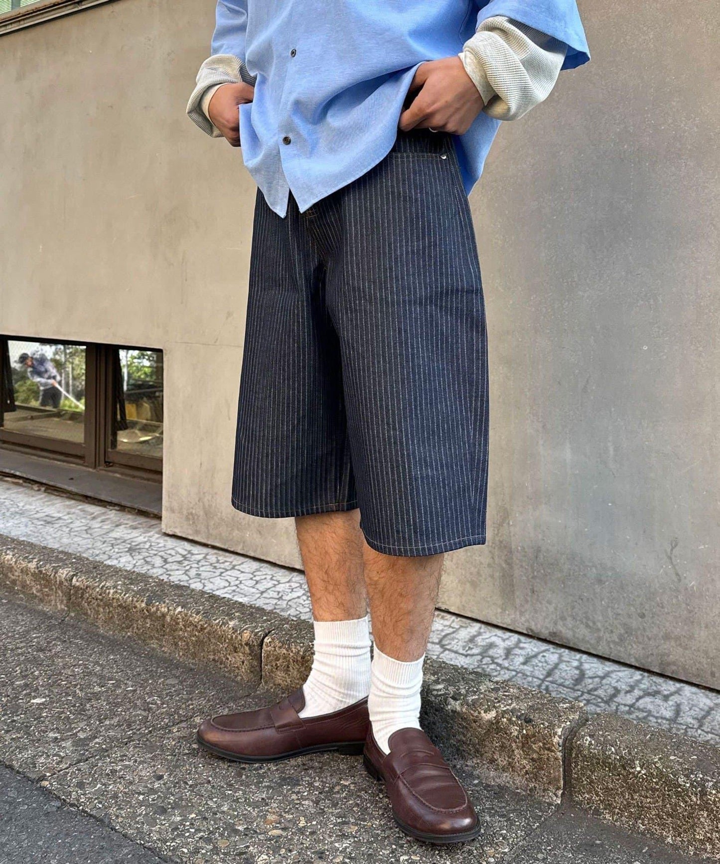 cian denim/シアンデニム 寬鬆闊腿牛仔短褲
