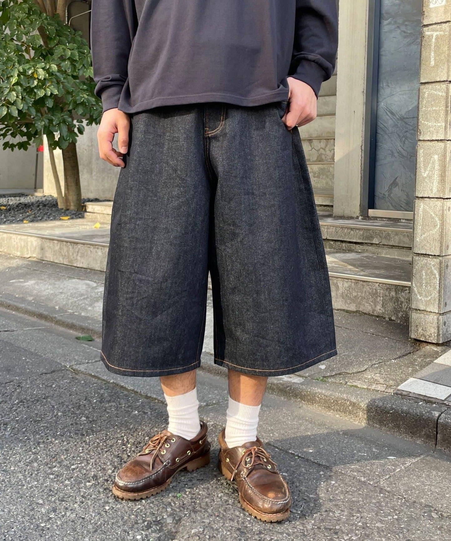 cian denim/シアンデニム 寬鬆闊腿牛仔短褲