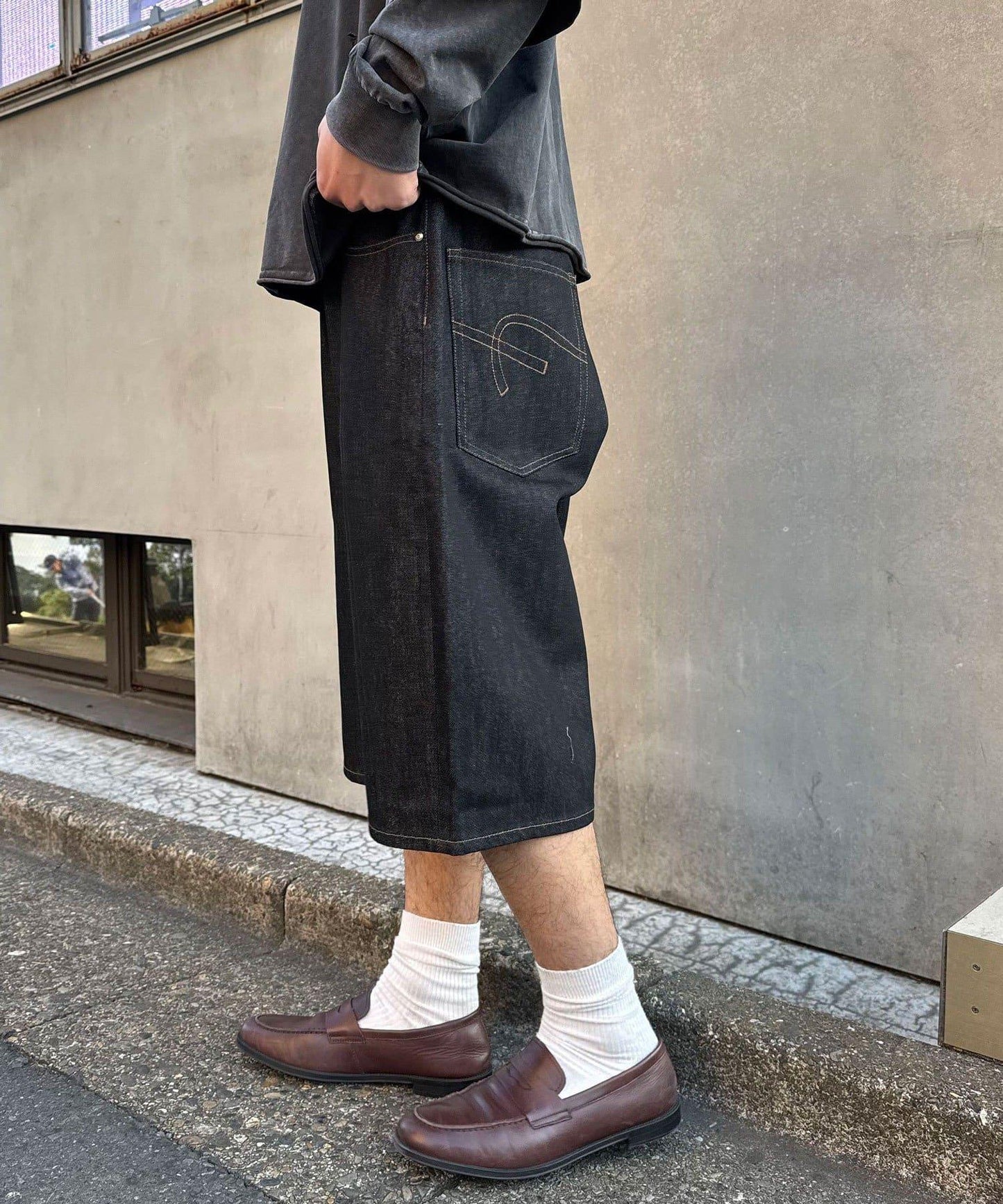 cian denim/シアンデニム 寬鬆闊腿牛仔短褲