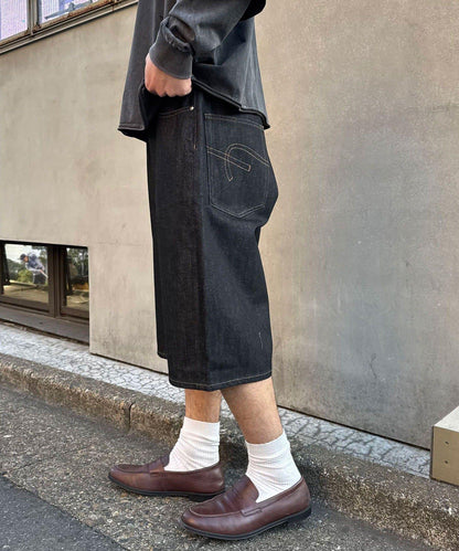 cian denim/シアンデニム 寬鬆闊腿牛仔短褲