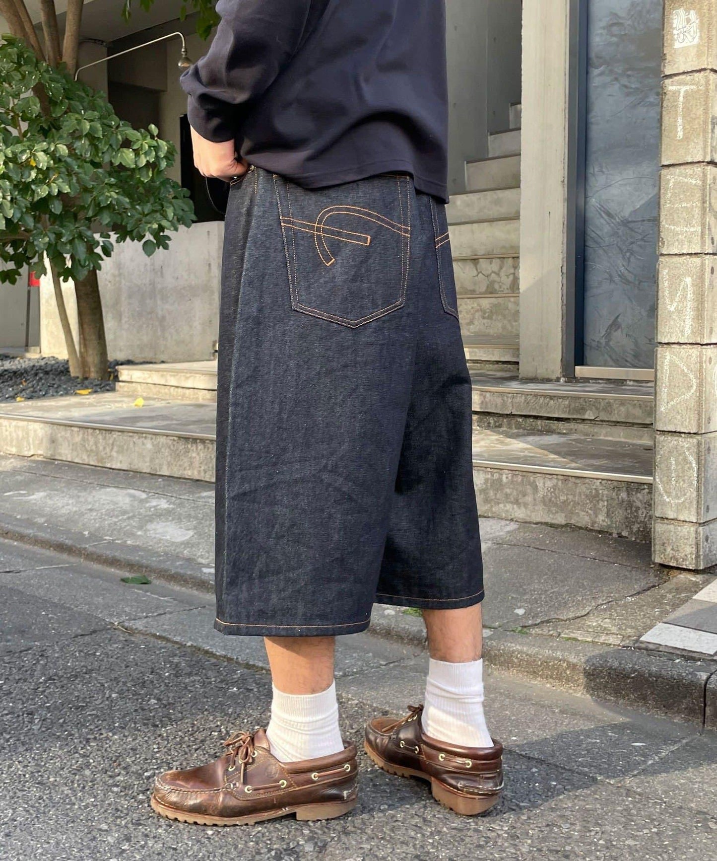cian denim/シアンデニム 寬鬆闊腿牛仔短褲