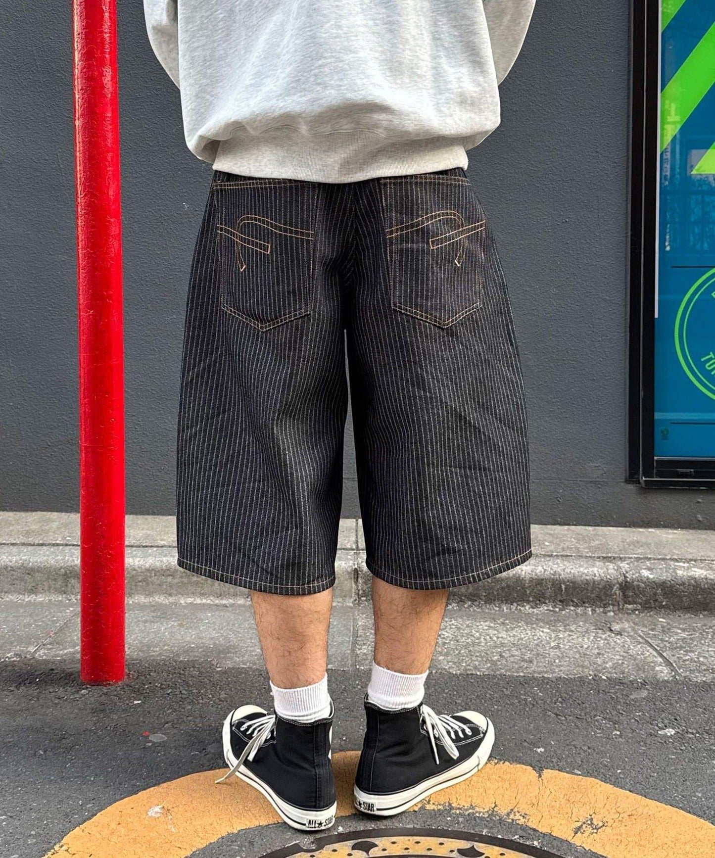 cian denim/シアンデニム 寬鬆闊腿牛仔短褲