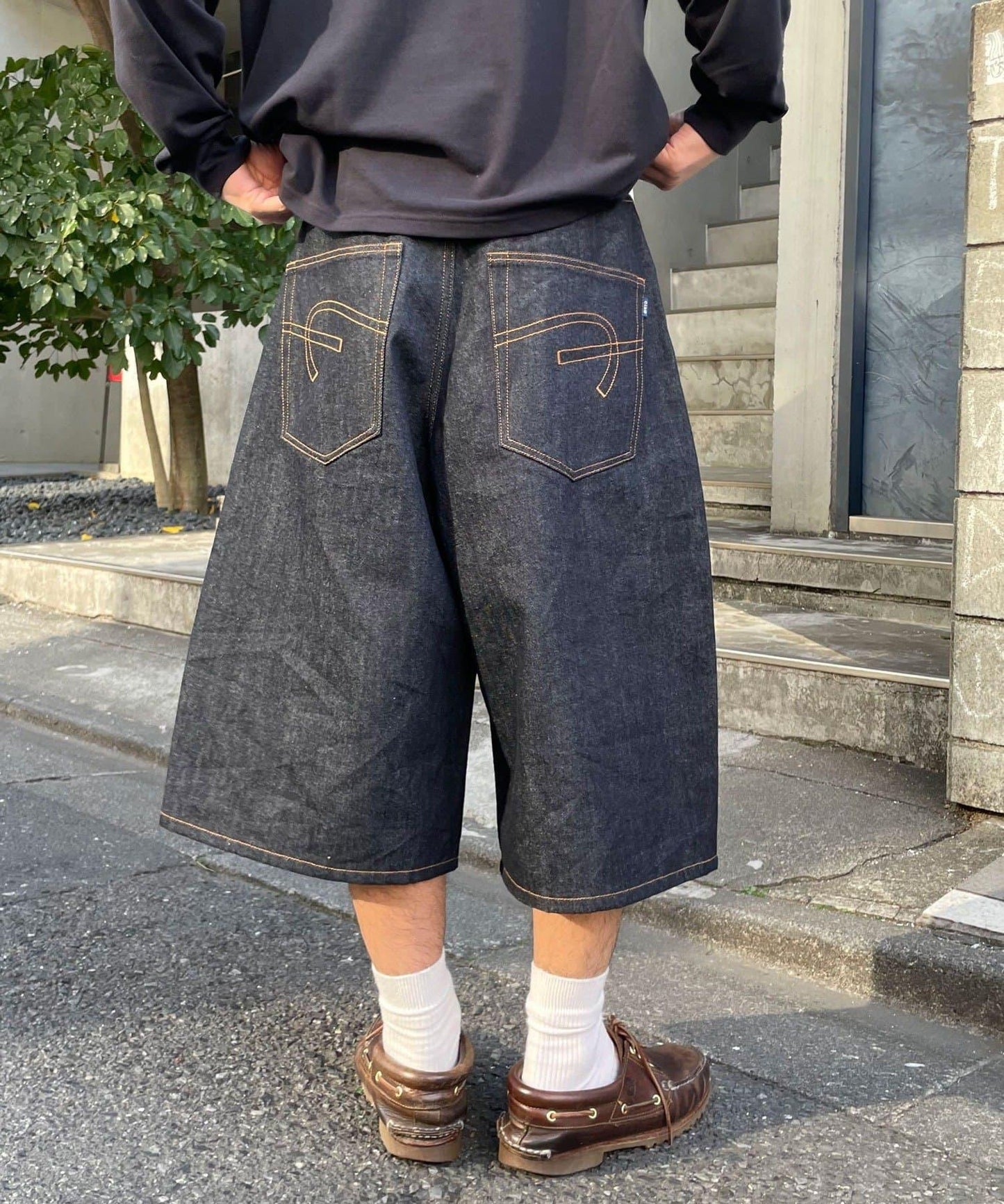 cian denim/シアンデニム 寬鬆闊腿牛仔短褲