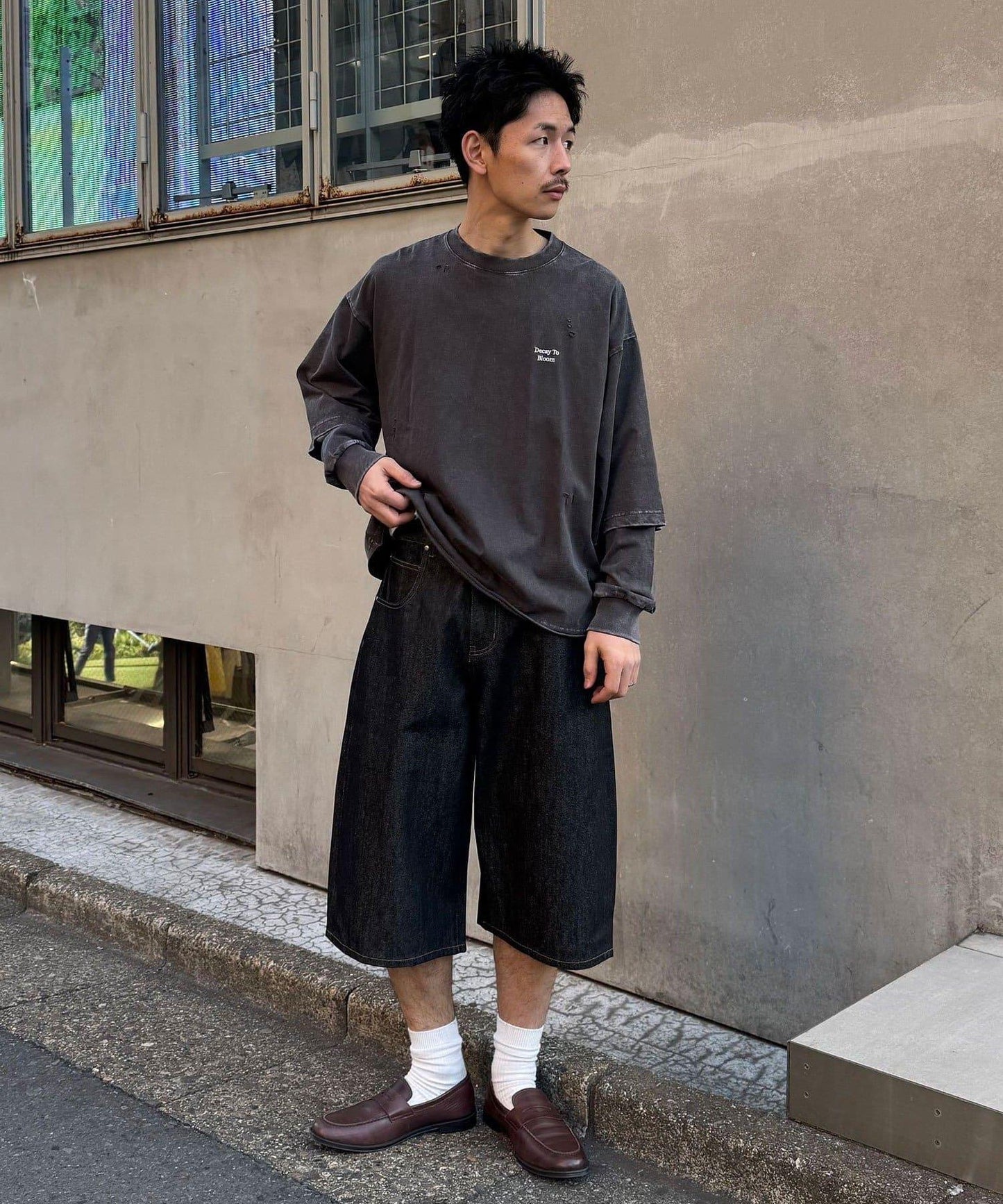 cian denim/シアンデニム 寬鬆闊腿牛仔短褲