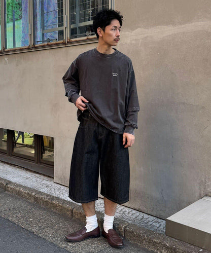 cian denim/シアンデニム 寬鬆闊腿牛仔短褲