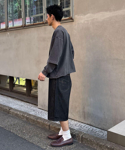 cian denim/シアンデニム 寬鬆闊腿牛仔短褲