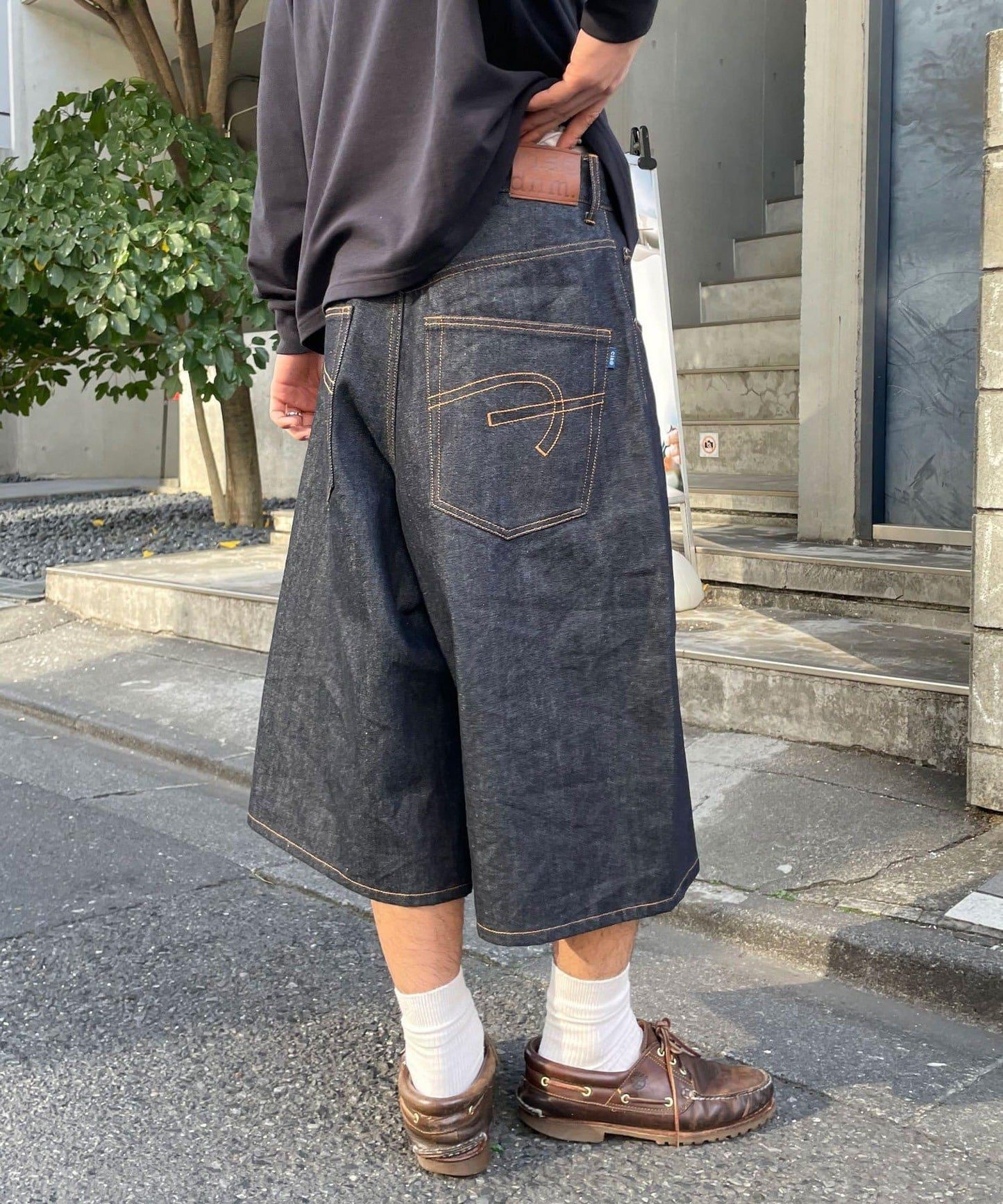 cian denim/シアンデニム 寬鬆闊腿牛仔短褲