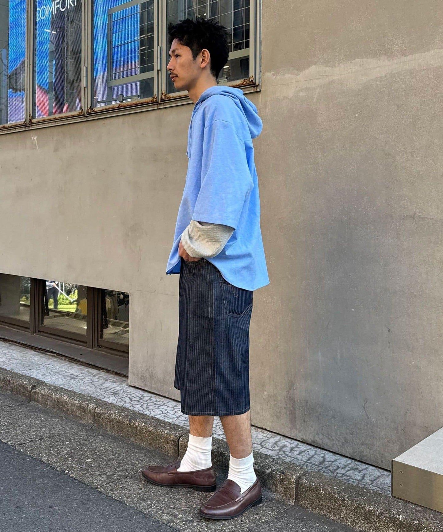 cian denim/シアンデニム 寬鬆闊腿牛仔短褲
