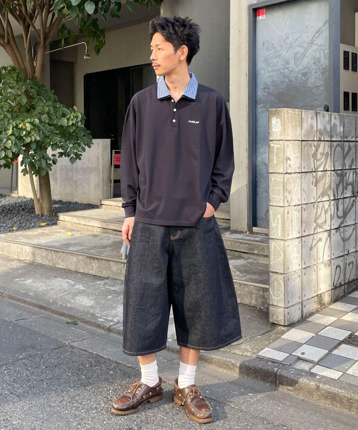 cian denim/シアンデニム 寬鬆闊腿牛仔短褲