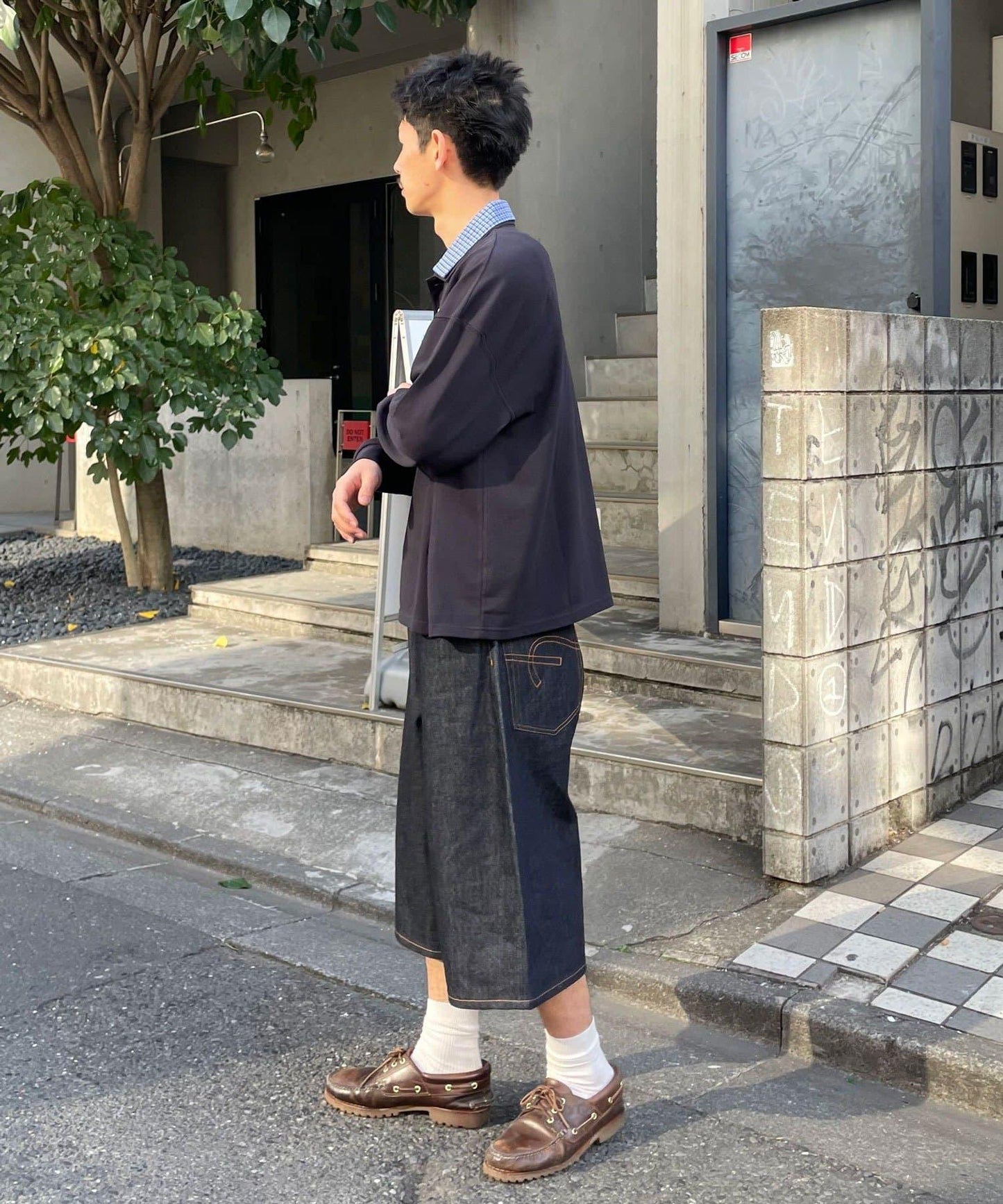cian denim/シアンデニム 寬鬆闊腿牛仔短褲