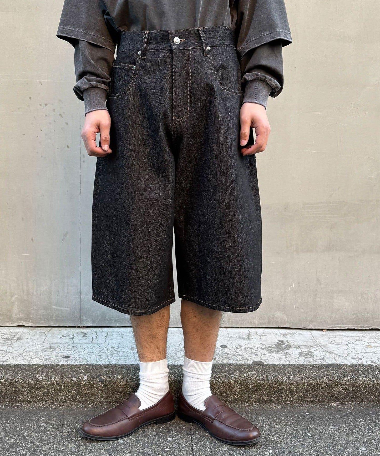 cian denim/シアンデニム 寬鬆闊腿牛仔短褲