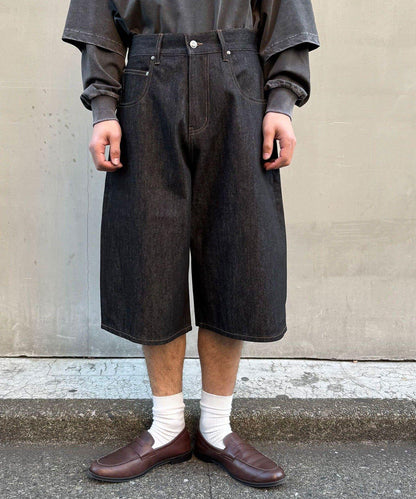 cian denim/シアンデニム 寬鬆闊腿牛仔短褲