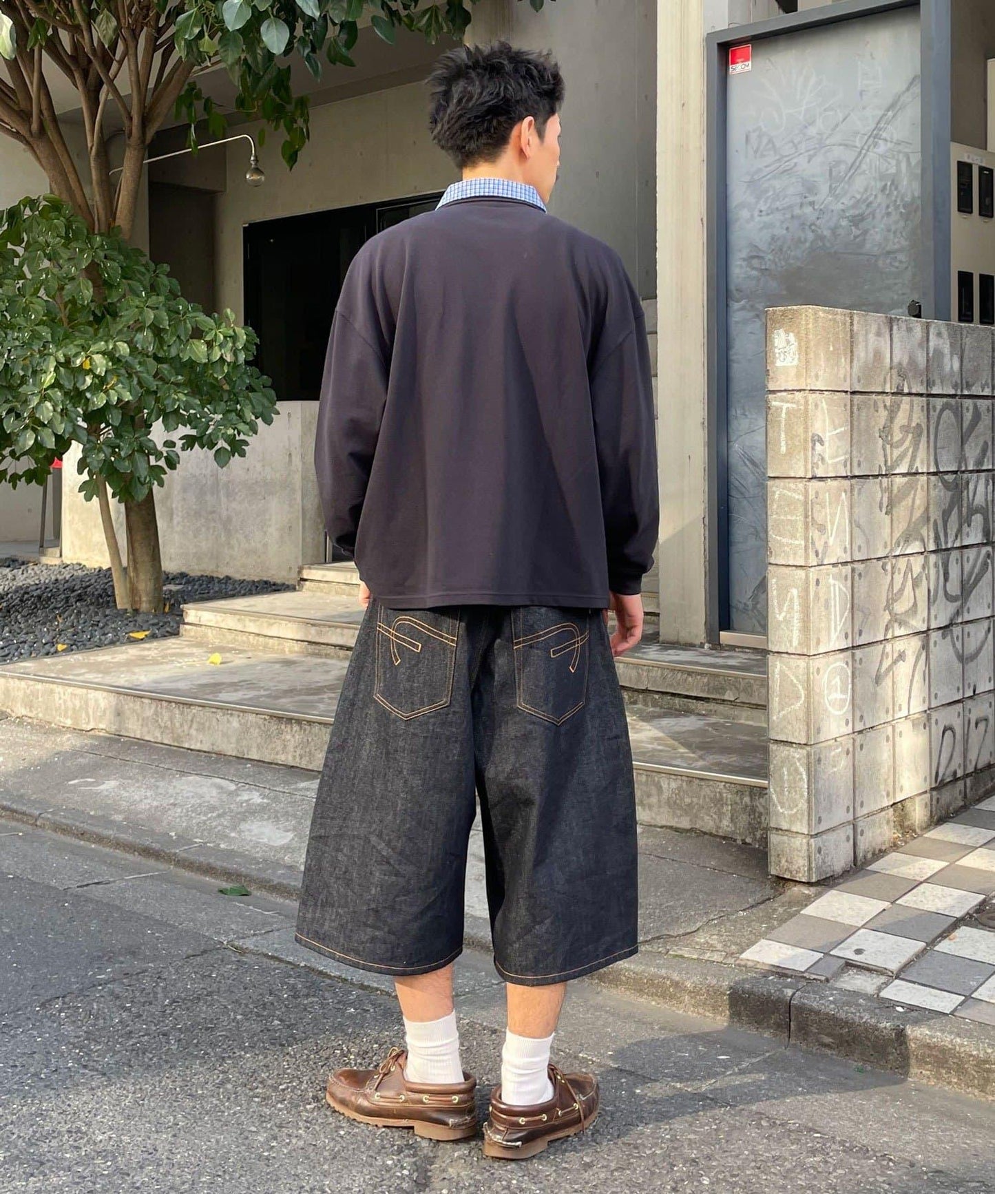 cian denim/シアンデニム 寬鬆闊腿牛仔短褲