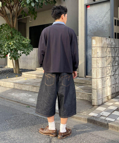cian denim/シアンデニム 寬鬆闊腿牛仔短褲