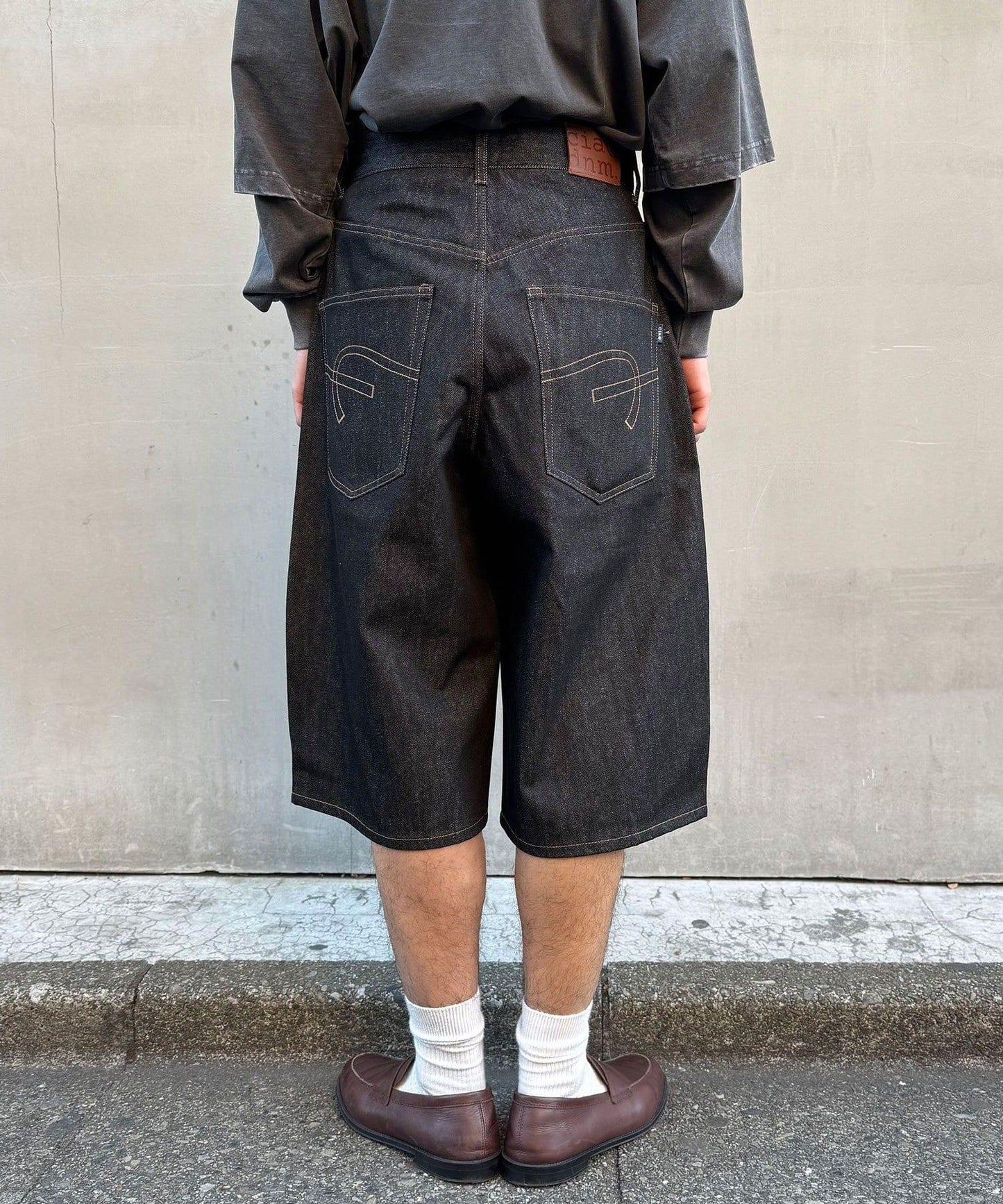 cian denim/シアンデニム 寬鬆闊腿牛仔短褲