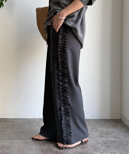 彈力喬其紗側邊荷葉邊褲子（網絡限定）