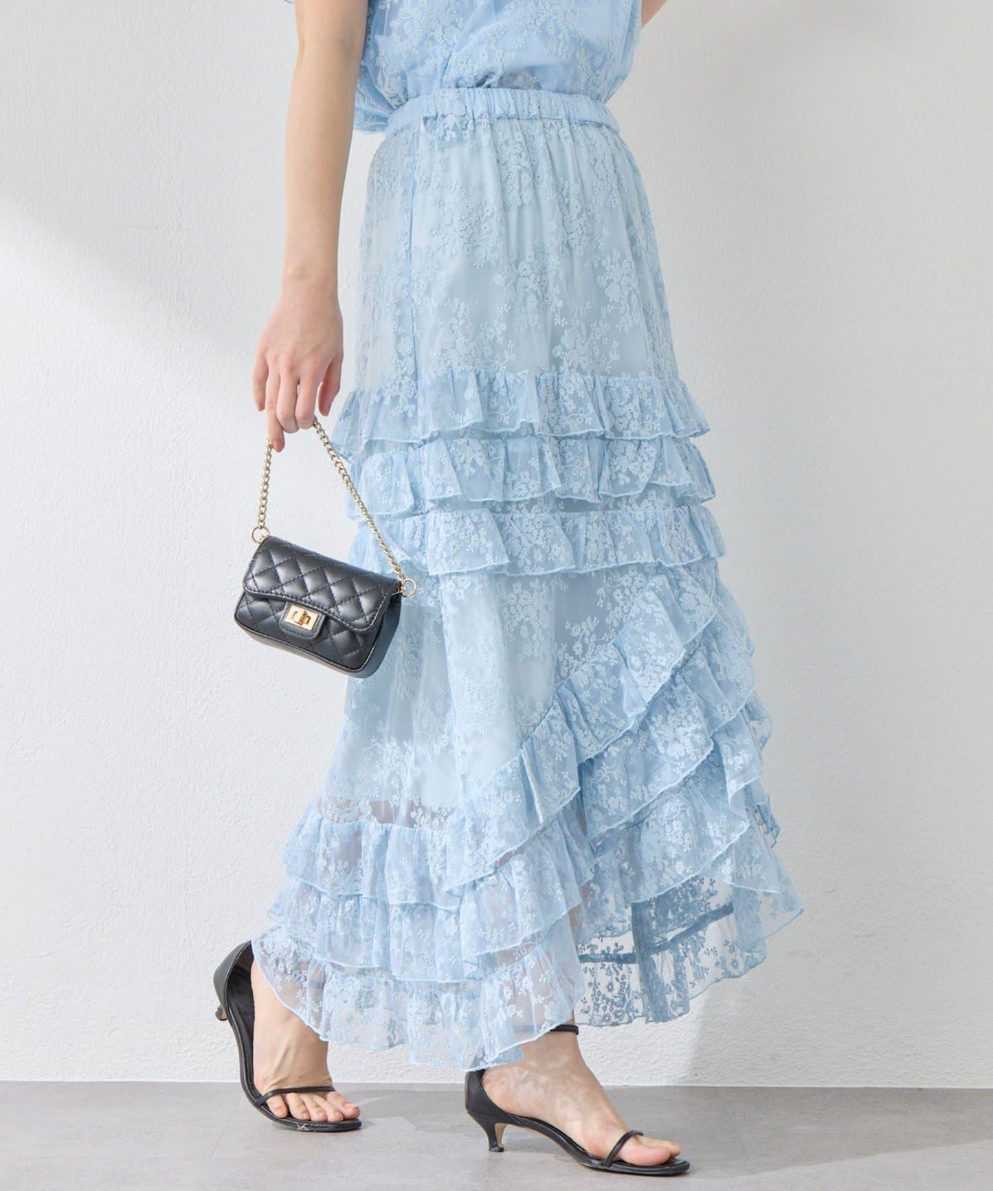 La boutique BonBon 紗網刺繡荷葉邊 長款半身裙