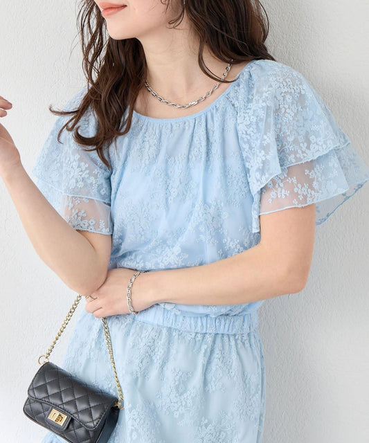 La boutique BonBon 網紗刺繡 荷葉袖 襯衫