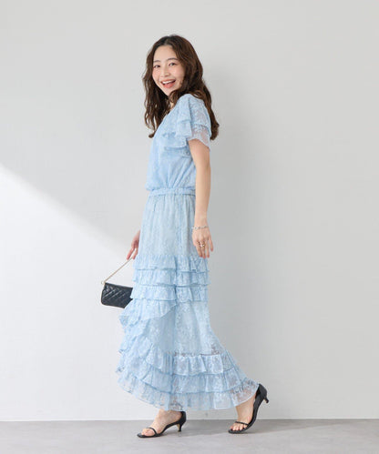 La boutique BonBon 紗網刺繡荷葉邊 長款半身裙