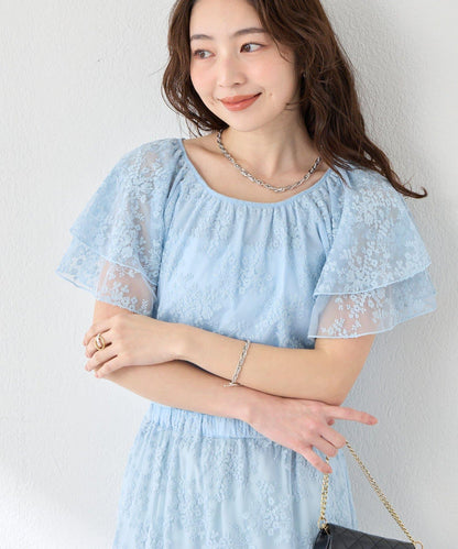 La boutique BonBon 網紗刺繡 荷葉袖 襯衫