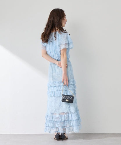 La boutique BonBon 紗網刺繡荷葉邊 長款半身裙