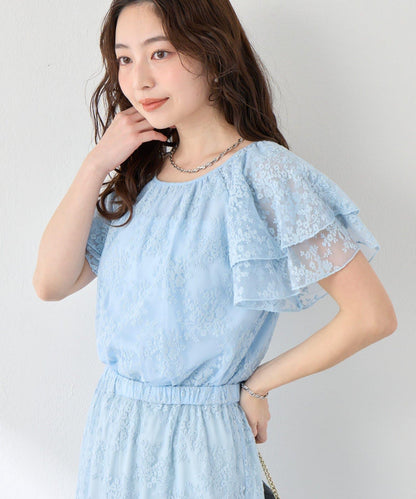 La boutique BonBon 網紗刺繡 荷葉袖 襯衫