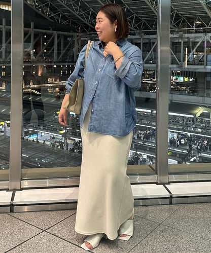 透感牛仔褶襉襯衫