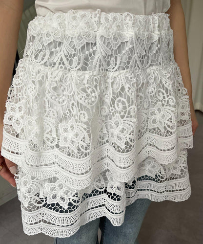 花卉蕾絲疊層迷你半身裙