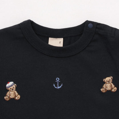 熊刺繡海軍風長袖T恤