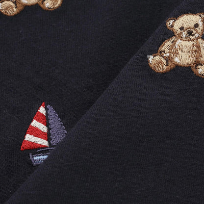熊刺繡海軍風長袖T恤