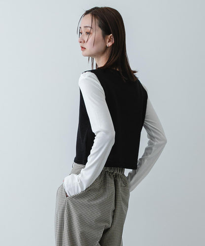 可水洗 亞麻觸感 短款針織衫
